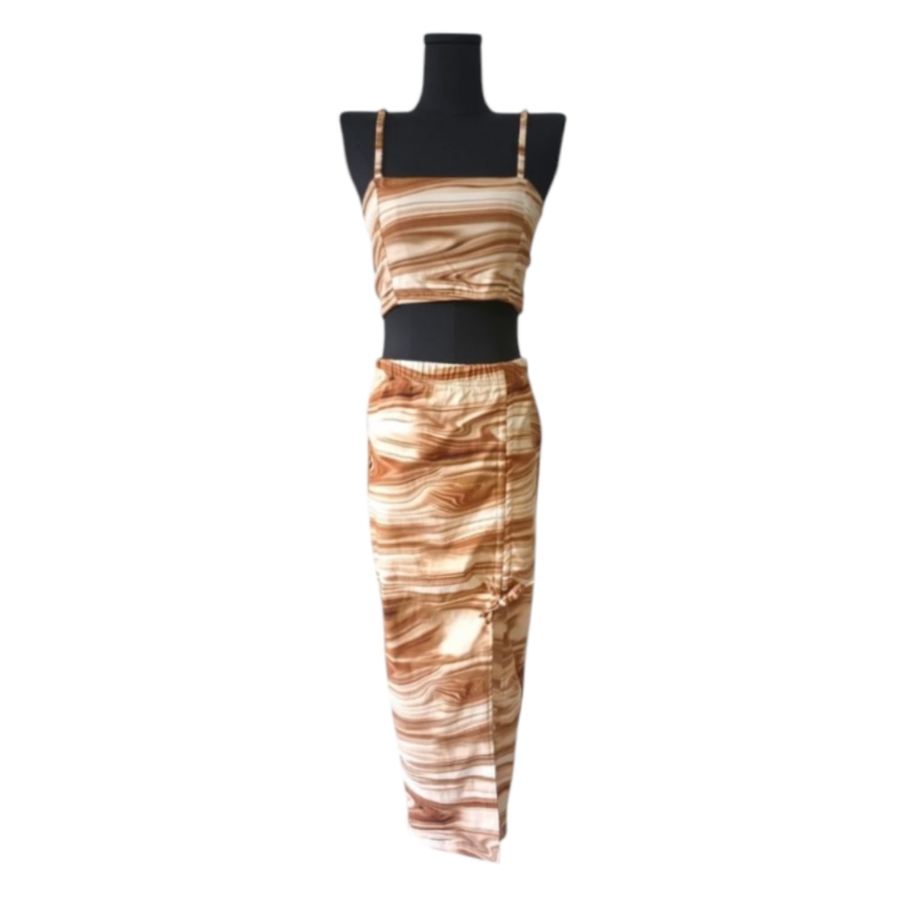 like an angel 2-Piece Brown Marble Print Top and Skirt Set